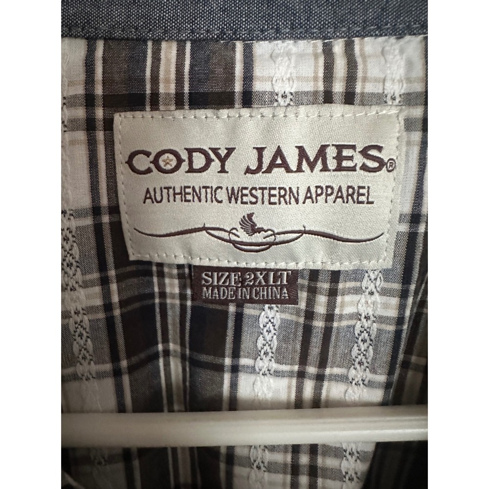 Cody James  2XLT Black White Plaid Pearl Snap Short Sleeve Western Shirt Tall - Picture 5 of 8